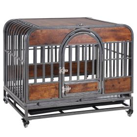46in Heavy Duty Dog Crate, Furniture Style Dog Crate with Removable Trays and Wheels for High Anxiety Dogs (Color: as Pic)